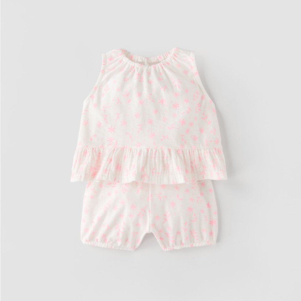 NWT Zara 1-3m set floral neon print and ruffles cotton